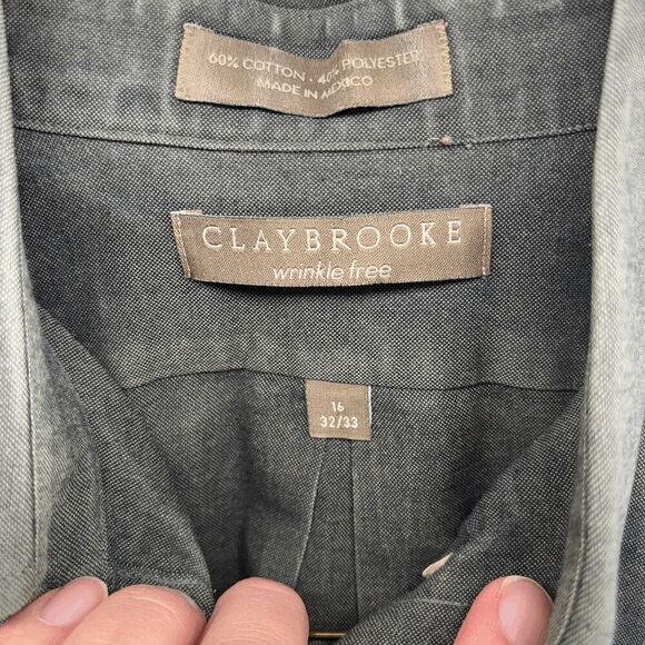 Vintage Claybrooke Green Chambray Weave Oxford Wrinkle Free Size 15.5/33 Medium - Picture 3 of 3